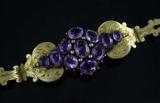 A Victorian pinchbeck and amethyst cluster bracelet,